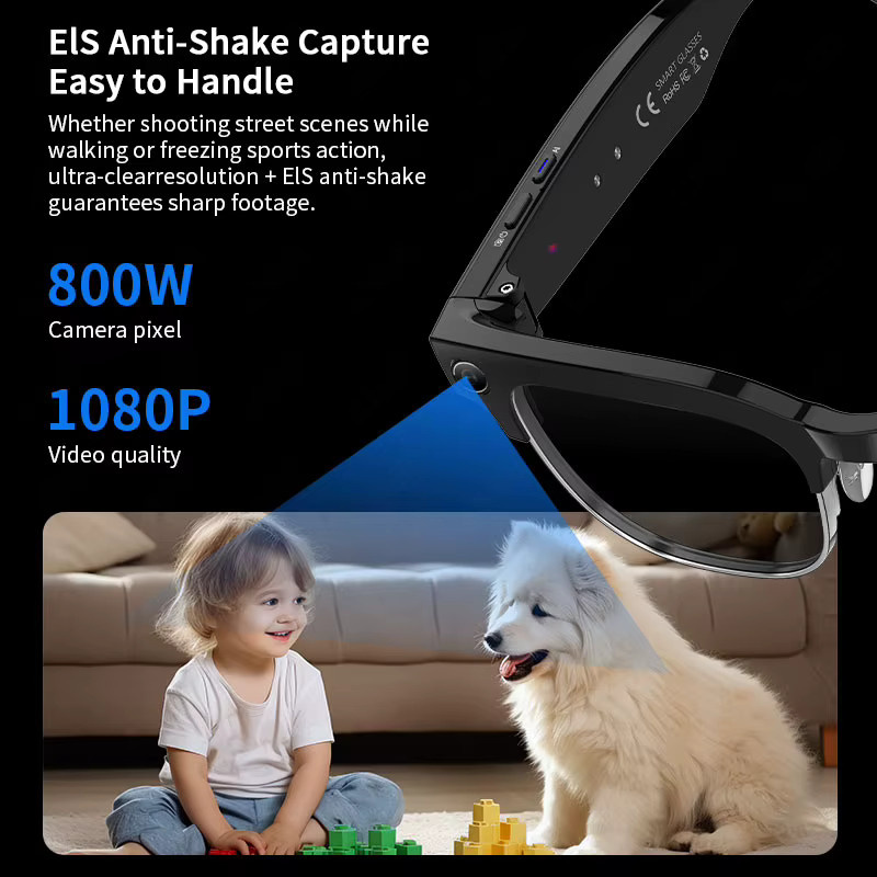 LIGE Smart Sonnenbrille für Männer mit 4K HD Kamera, AI Übersetzer, Bluetooth für Anrufe und Musik, wasserdicht, Schwarz - Bild 4