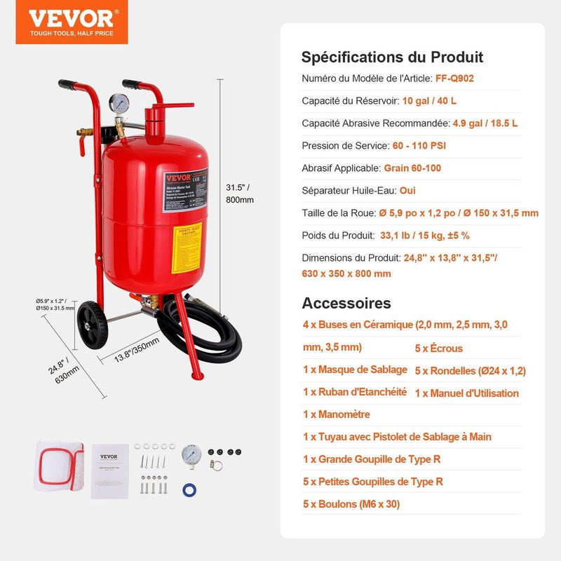 Buying Solutions MB Sandstrahler mit 38 l Fassungsvermögen in Rot inklusive Keramikdüse, Manometer und Gummirädern - Bild 4