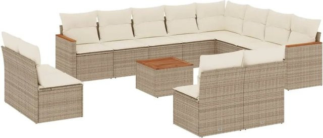vidaXL 13-teilige Garten-Sofagarnitur aus Polyrattan und Akazienholz in Beige mit Kissen - Bild 1