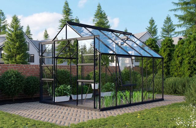 Vitavia Gewächshaus Meridian 2 8300 in Schwarz mit 8,3 m² Fläche, Aluminiumrahmen und 3 mm ESG Sicherheitsglas - Bild 1