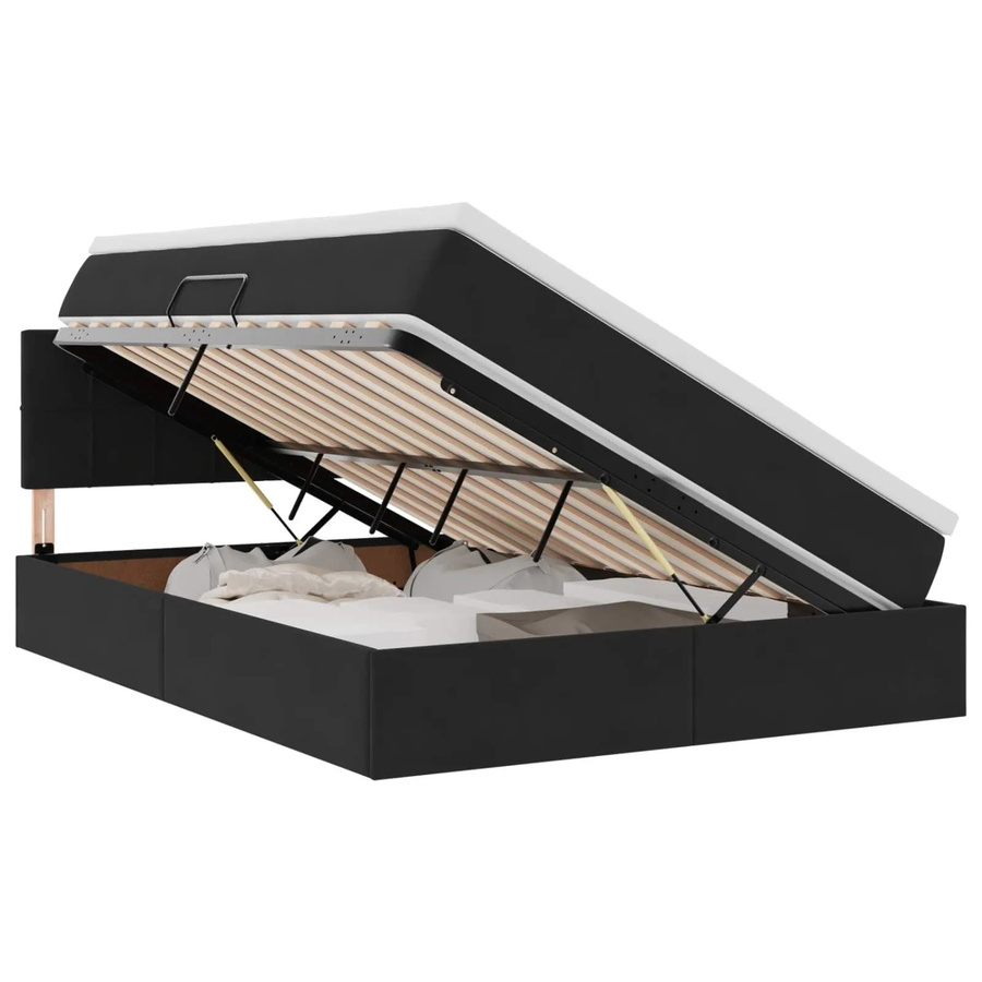 vidaXL Aufbewahrungsbett mit Matratze aus Samt und Metall in Schwarz, B/T/H: 140 x 190 x 88 cm - Bild 2