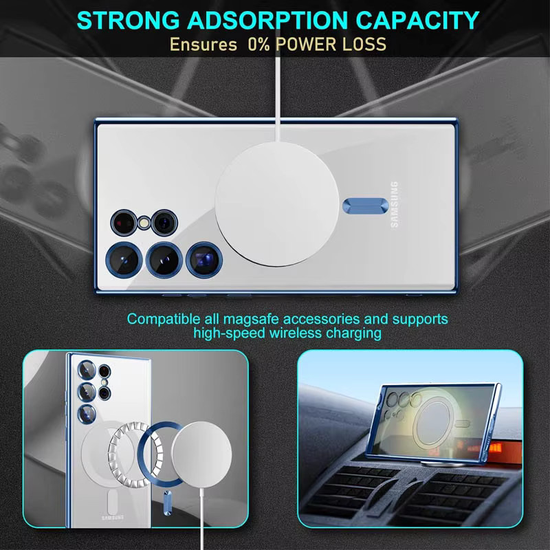 MagSafe Plating Silikon Hülle für Samsung S25 Edge S24 FE S23 Ultra S22 Plus S21, transparent blau, stoßfeste Abdeckung mit Wireless Charge Unterstützung - Bild 2