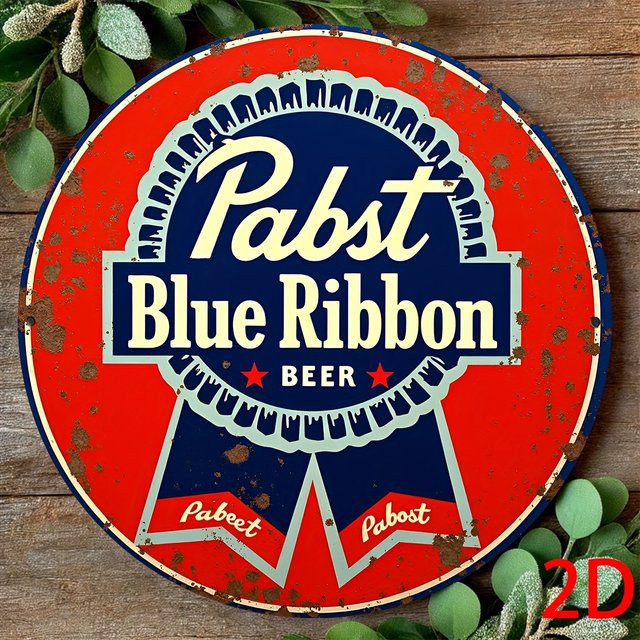 Rundes Holzschild Pabst Bier Vintage Wanddekoration mit Grafik in Rot - Bild 1