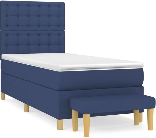 vidaXL Boxspringbett mit Matratze in Blau und Weiß, Hybrid-Design mit Taschenfederkern, B/T/H: 90 x 200 x 118 cm - Bild 1
