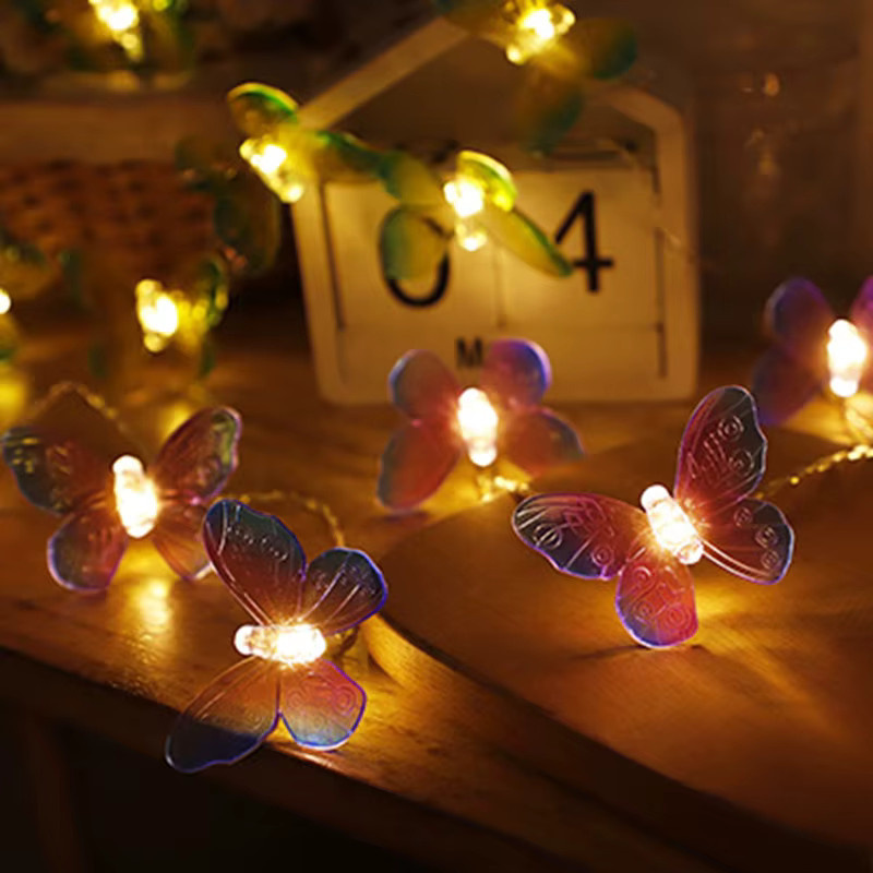 Batteriebetriebene LED Schmetterlings Lichterkette mit 10 LEDs in Warmweiß und Multicolour, Länge: 1,5 m - Bild 3