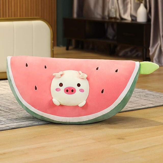 Yiran Health & Beauty Plüschkissen Wassermelonenscheibe mit Tier-Motiv, Farbe: Pink, Durchmesser: 80 cm - Bild 1