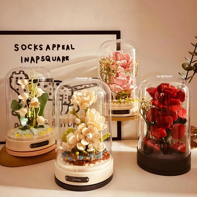 JAKI Flower Toys Music Box Rose Bouquet Building Blocks Set - Bild 1