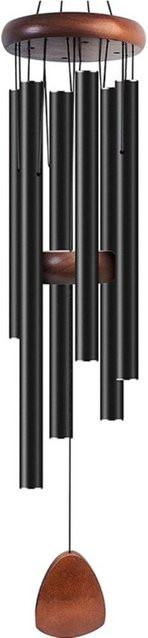 Yinangfg Windspiel aus Aluminium mit 6 Röhren, Wandbehang Glocken in Schwarz, Höhe: 65 cm - Bild 1