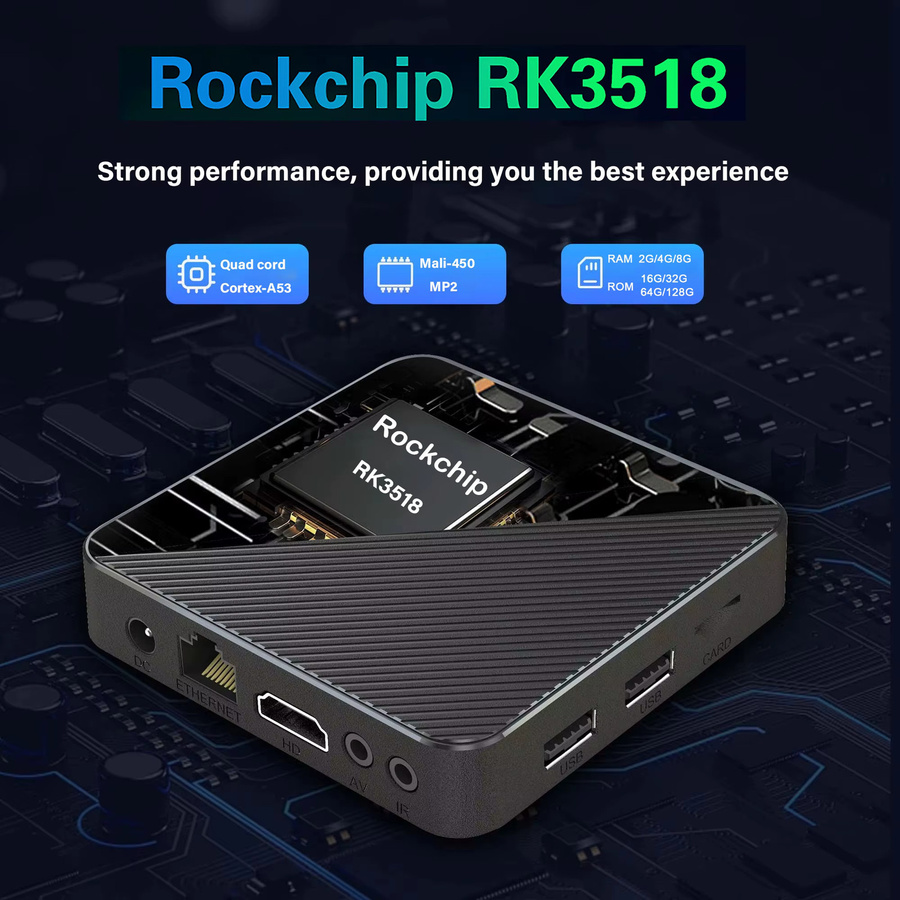 BLKJ Android 14.0 TV-Box mit Rockchip RK3518, Smart Home Theater Media Player, 8K Ultra HD Unterstützung, Google Netflix und Sprachassistent, Schwarz - Bild 2