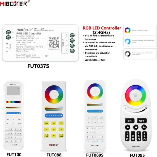 MiBoxer LED-Controller FUT037S+FUT100 mit 2,4GHz RF Wireless Technologie für COB und RGB LED-Streifen, 6A/Ch, 16 Millionen Farben, DC12~24V - Bild 1
