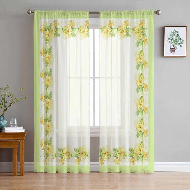 Transparenter Voile-Vorhang von A Family Of Home Textiles mit Zen-Stein und grünem Bambus Motiv, Farbe Grün, Breite: 135 cm, Höhe: 114 cm - Bild 1