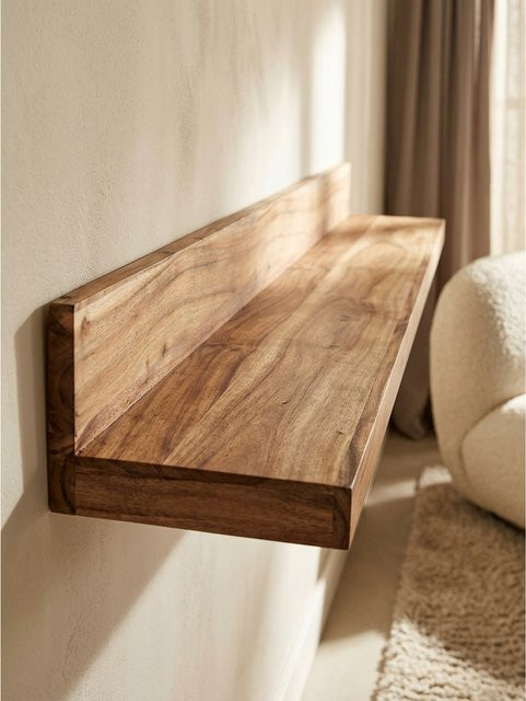 Wandregal MUMBAI von KADIMA DESIGN aus Akazie Massivholz im Landhausstil, Farbe Braun, B/T/H: 160 x 24 x 17 cm - Bild 1