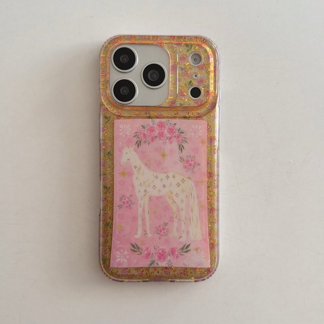 TROPLET Handyhülle mit rosa Blumenmuster und goldenen Sternen für iPhone 11 bis iPhone 17 Pro Max Plus in Pink und Gold - Bild 1