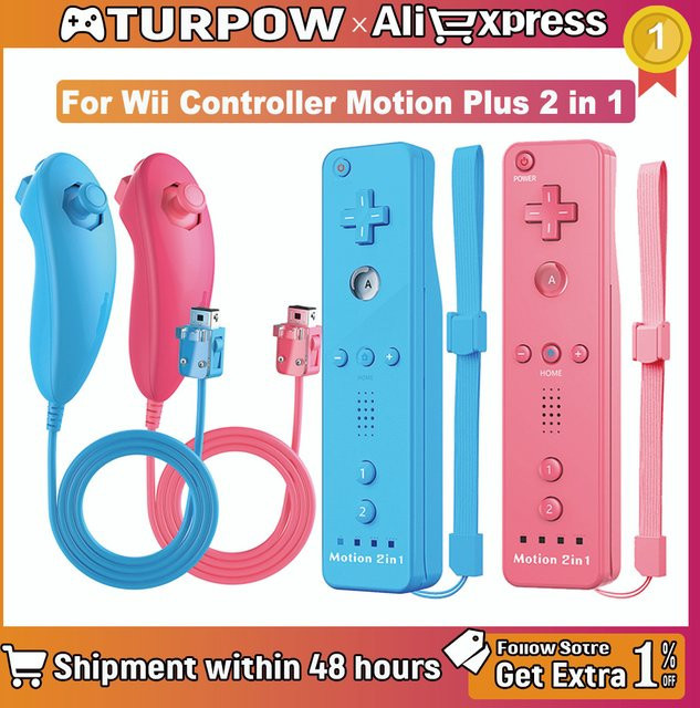 Wired Nunchuck 2 in 1 Motion Plus Zubehör für Nintendo Wii und Wii U Konsole in Blau - Bild 1