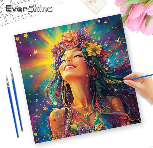 EverShine Malen nach Zahlen Set, Porträtzeichnung, Blume, Leinwand - Bild 1
