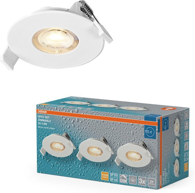 Osram LED Einbaustrahler Set für Bad, dimmbar, IP44, Warmweiß, Durchmesser: 6,8 cm - Bild 1