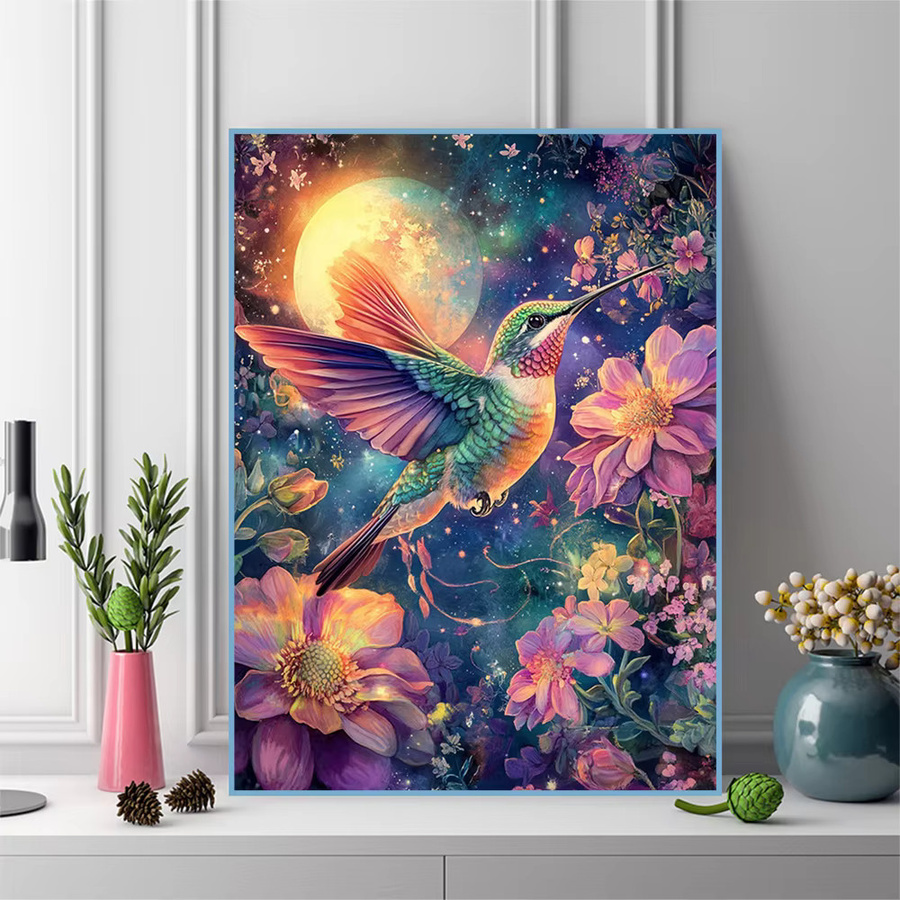EverShine Diamantmosaik Stickerei mit Vogel, Mond und Blumen in Mehrfarbig, B/H: 30 x 20 cm - Bild 3