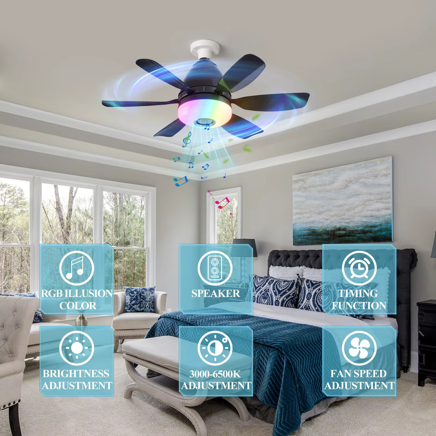 SKYSHADOW Deckenventilator mit RGB-LED-Licht, Bluetooth-Lautsprecher und Fernbedienung, E27-Schraubfassung - Bild 3