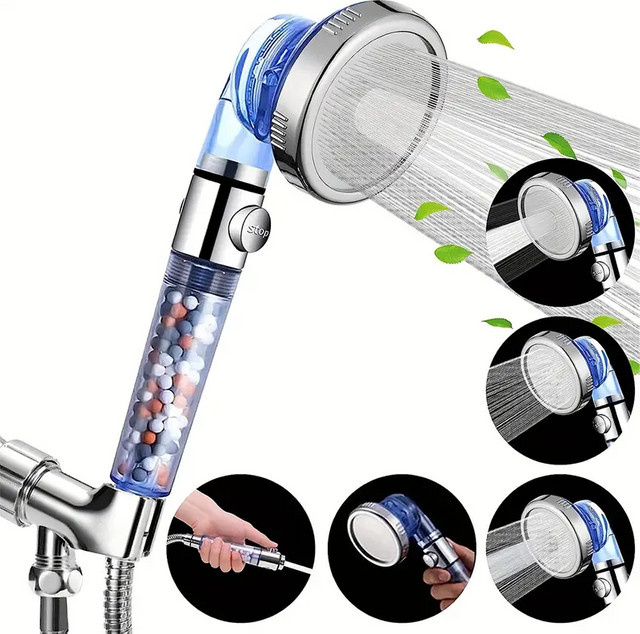 CTZSZZMM 3-in-1 Duschkopf mit negativem Ionen-Booster-Filter und Wasserstopp in Chrom und Transparent, wassersparendes Badezimmer-Set - Bild 1
