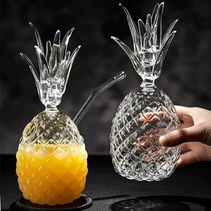 USEEKRIL Ananas Cocktailglas aus transparentem Glas mit Prägung und Strohhalm, 350 ml - Bild 2