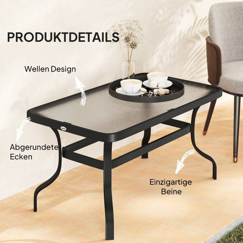 Outsunny Couchtisch aus Metall und Glas in Schwarz für Garten, Terrasse oder Balkon, B/H/L: 55 x 46 x 95 cm - Bild 3
