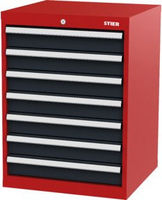 STIER Schubladenschrank mit 7 Schubladen aus Stahl in Rot und Anthrazit, B/T/H: 60,0 x 57,5 x 82,0 cm - Bild 1