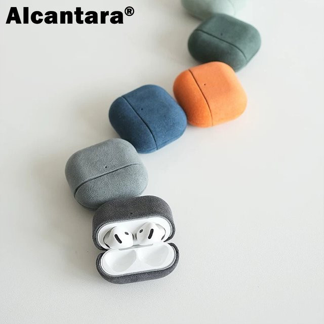 Luxuriöse Alcantara Ledertasche für Apple AirPods Pro, Wildlederhülle für AirPods Pro 3, Pro 2 und AirPod 4, Farbe: Grau - Bild 1