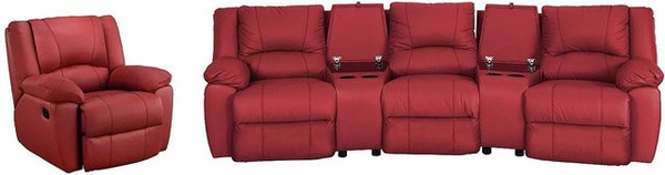 Vente-unique Couchgarnitur Aroma aus Leder in Rot bestehend aus einem 3-Sitzer und einem Sessel, Breite: 308 cm, Tiefe: 102 cm