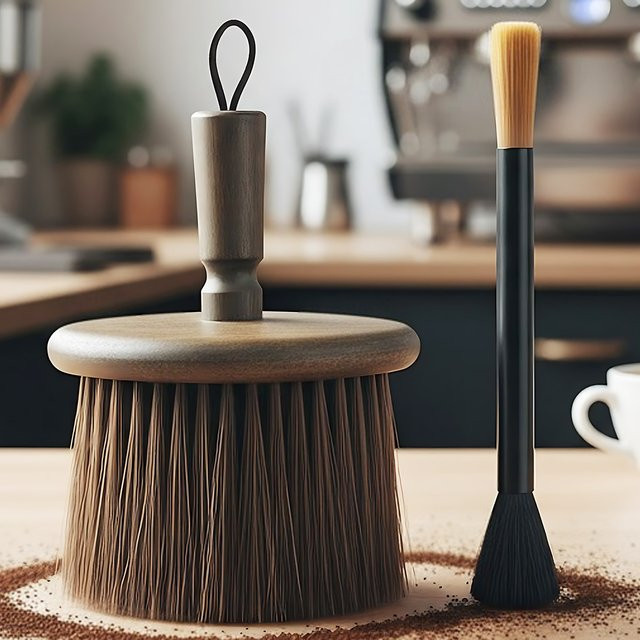 Leeseph Holz-Kaffeebürsten-Set in Braun für Espressomaschinen und Kaffeemühlen - Bild 1