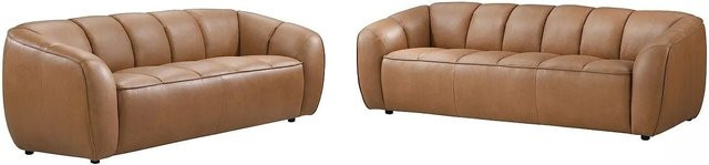 Couchgarnitur Pradoni aus Rindsleder in Kamel, bestehend aus einem 3-Sitzer und einem 2-Sitzer Sofa, gesteppt, Breite: 234 cm, Tiefe: 202.5 cm - Bild 1