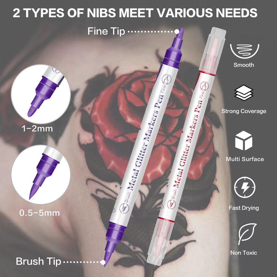Flysea Dual Tip Temporäre Tattoo Body Marker Set mit 10 Mischfarben und Brush-Spitze - Bild 3