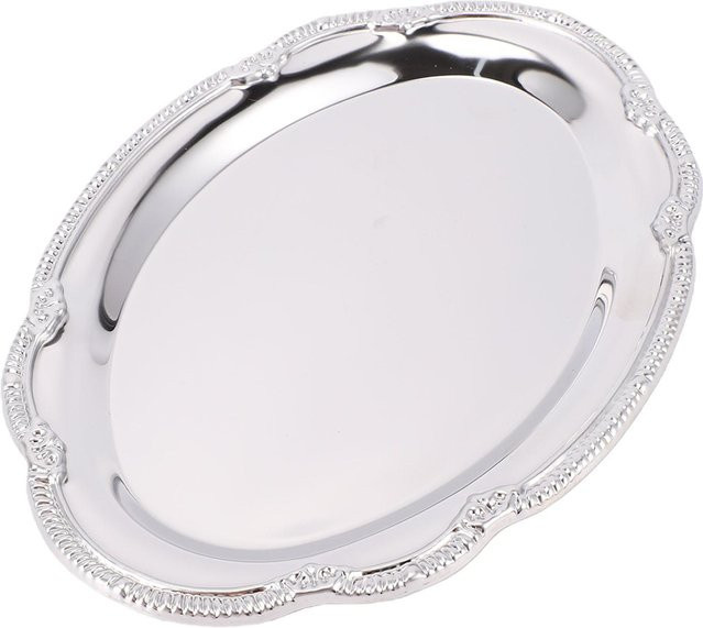 Koogeelife Servierplatte aus Edelstahl in Silber, oval und spiegelnd, Durchmesser: 24 cm - Bild 1