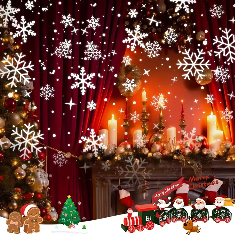 Leclstar Weihnachtsdekoration Schneeflocken-Projektorleuchte in Weiß und Schwarz, USB-betrieben, rotierende Bühnenlampe für Innenbereich, Party und Weihnachten - Bild 5