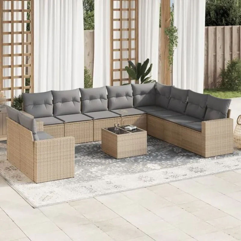 Vidaxl 11-tlg. Garten-Sofagarnitur aus Polyrattan mit Kissen in Beige und Grau - Bild 1