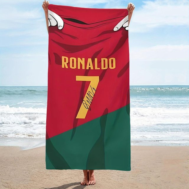 R-Ronaldo Portugal Strandtuch aus Mikrofaser in Rot, schnelltrocknend und saugfähig, Breite: 150 cm, Höhe: 240 cm - Bild 1