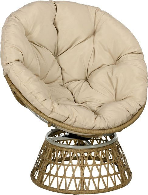 Outsunny Papasansessel aus Polyrattan mit Polster und Fußstütze, 360 Grad Drehsessel in Khaki, B/T/H: 85 x 70 x 82 cm - Bild 1
