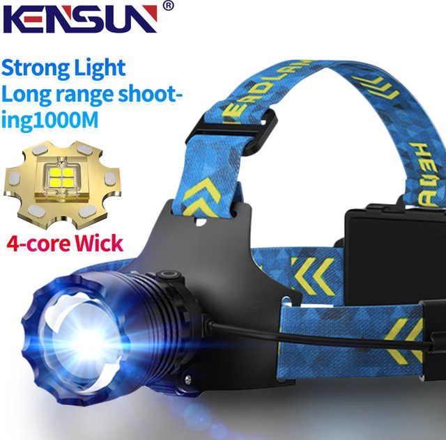 KENSUN LED Stirnlampe mit Zoom und hoher Reichweite, wiederaufladbar, ideal für Outdoor, Angeln und Wandern - Bild 1