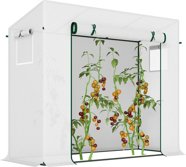 Furnicato Gewächshaus mit Seitenfenster und aufrollbarer Tür aus Stahlrahmen und Kunststoffplane in Weiß, B: 200 cm, T: 76 cm, H: 168 cm - Bild 1