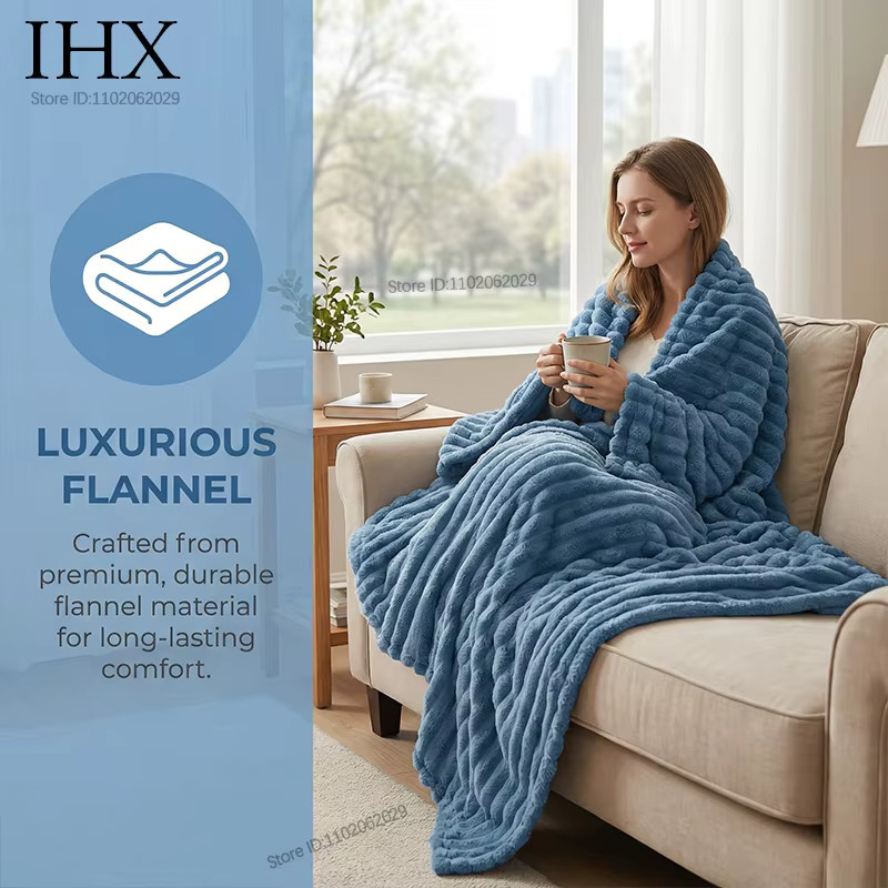 IHX Coral Fleece Flanell-Decke weich und warm in Beige oder Blau, 230gsm Bettüberwurf für Erwachsene - Bild 3