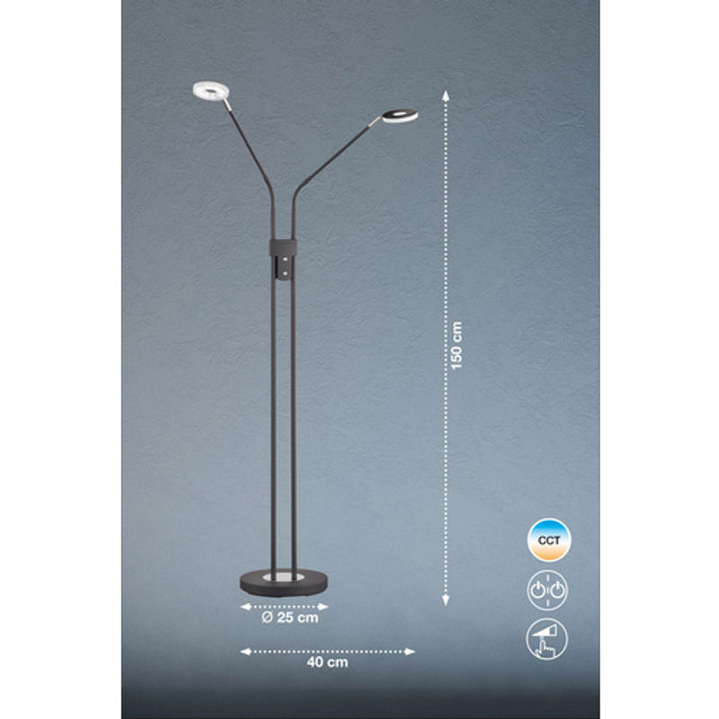 Fischer & Honsel Stehleuchte Dent in Schwarz mit integrierter LED und Dimmfunktion, Höhe: 150 cm - Bild 2