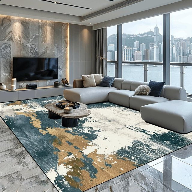 Karpetti Moderner Abstrakter Teppich aus Flanell in Mehrfarbig, Rutschfest, B x T: 100 x 160 cm - Bild 1