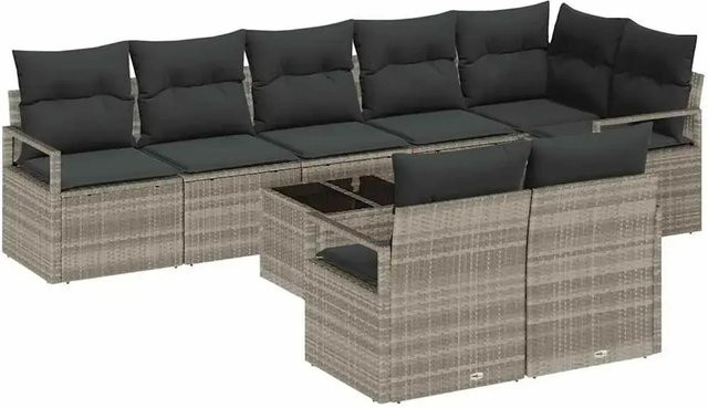 vidaXL Garten-Sofa-Set 9-teilig aus Poly-Rattan in Hellgrau mit Polstern und Couchtisch - Bild 1
