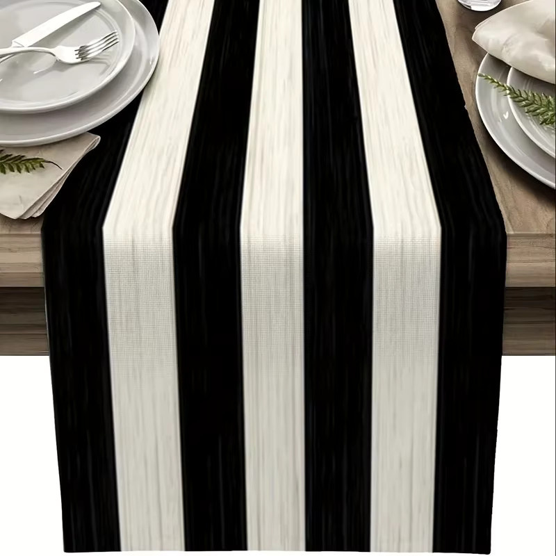 VIKAMA Tischläufer klassisch gestreift in Schwarz-Weiß, rechteckig, B/H: 90 x 33 cm - Bild 2
