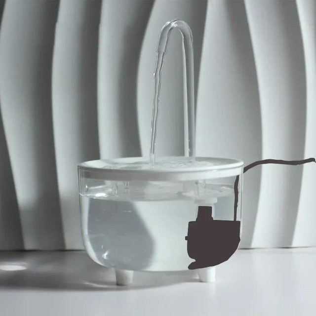 Elektrischer Katzenbrunnen von Yiran Furniture mit Wasserfilter, leise und USB-betrieben, transparent, 2000 ml - Bild 1