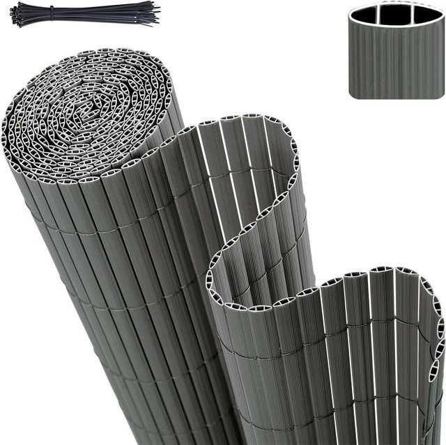 Sekey PVC Sichtschutzmatte Grau mit Kabelbindern, Breite: 100 cm, Länge: 500 cm - Bild 1