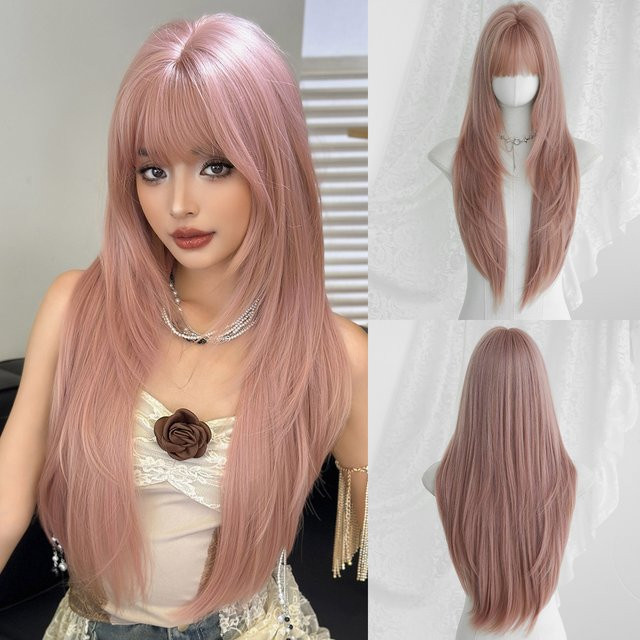 7JHH WIGS Perücke, rosa, lang, gerade, geschichtet, Damen - Bild 1