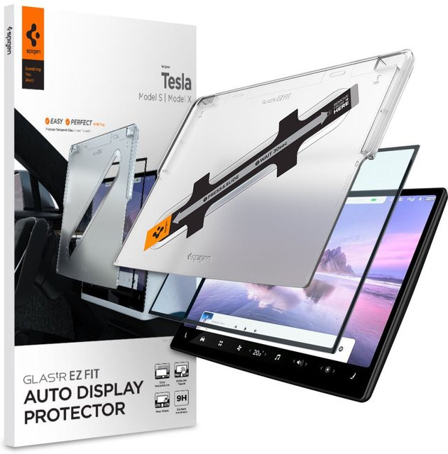 Spigen GlastR EZ FIT Schutzfolie aus gehärtetem Glas für Tesla Model X und Model S Navigation, Schwarz, AGL04688 - Bild 1