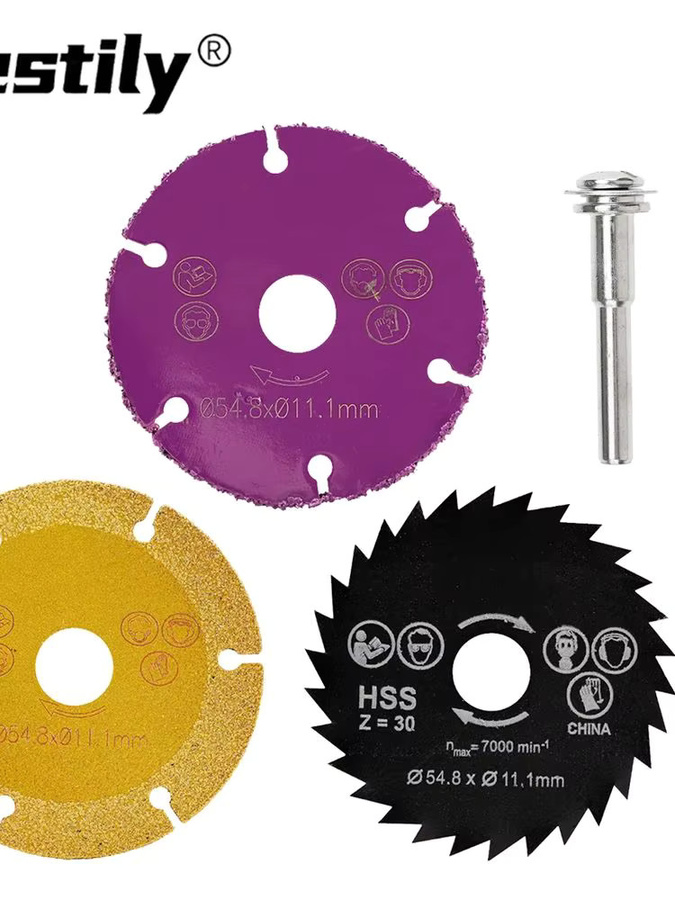 SI FANG 3er Set Diamant Sägeblatt HSS Kreissäge Klinge mit Schaft zum Schneiden von Metall und Holz für Drehwerkzeuge, Durchmesser: 54,8 mm, Breite: 11,1 mm - Bild 6