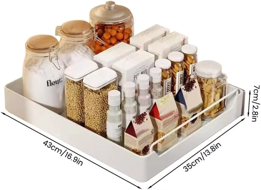 Garvee Selbstklebender Ausziehbarer Schrankorganizer in Weiß, Schwerlast-Schubladenregal aus Kunststoff, B/T/H: 43,0 x 30,0 x 7,0 cm - Bild 2