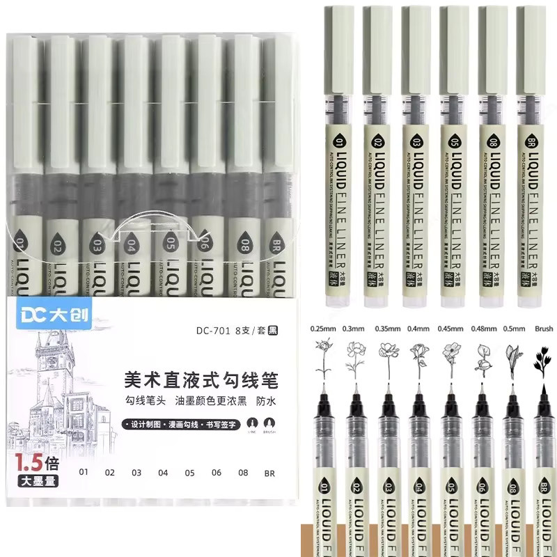 Tibs Fineliner Set mit 12 schwarzen Skizziermarkern für Manga-Kunst und Kalligraphie - Bild 2